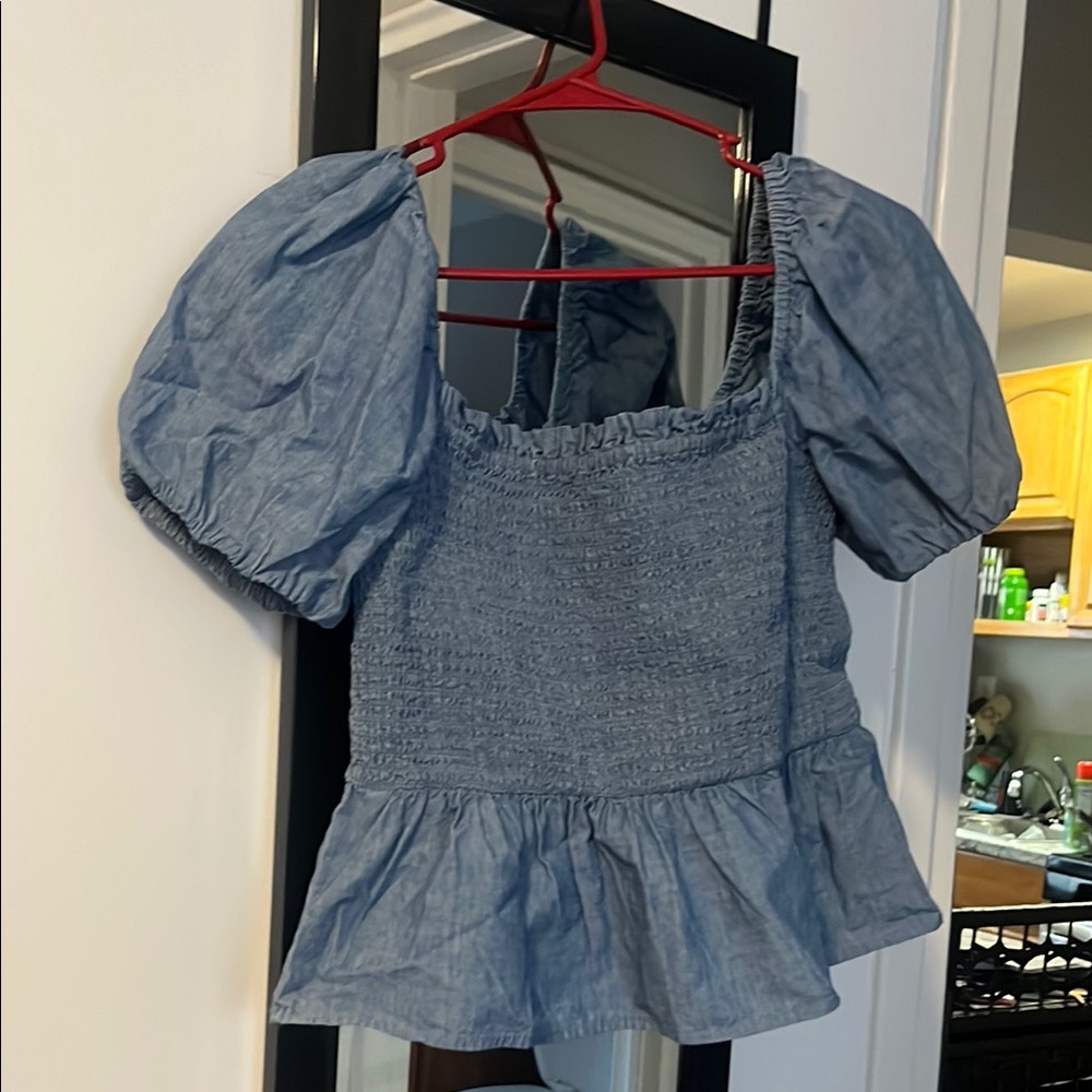 Blue Puff Sleeve Top